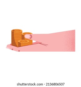dinero de la mano con monedas en dólares