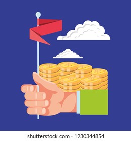 hand with coins and flag