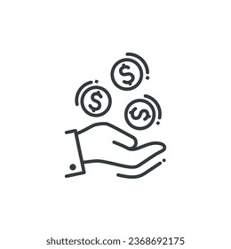 Hand with coins icon, vector illustration