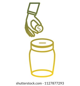 hand with coins and jar