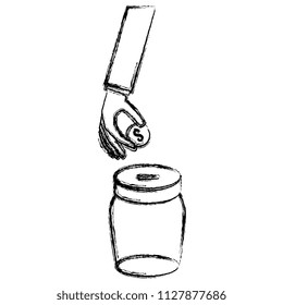 hand with coins and jar