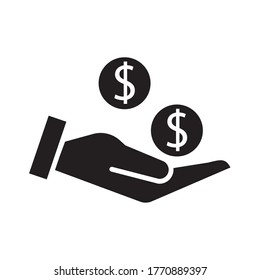 hand with coins money dollars silhouette style vector illustration design