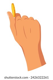 Hand with coins. Money donation, charity or investment. Coins or cash in hand. Colorful flat vector illustration with isolated on white