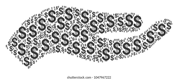 Hand collage of american dollars. Vector dollar icons are organized into hand collage.