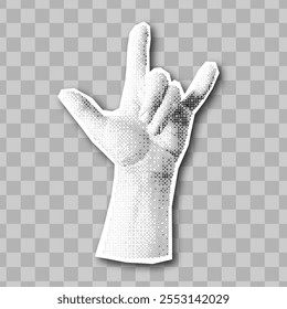 Hand collage element. Vector icon of vintage halftone rock horns hand gesture. 