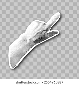 Hand collage element. Vector icon of vintage halftone hand gesture. Finger pointing