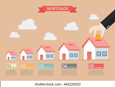 Hand collect the money in house piggy bank infographic. Vector illustration