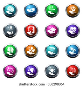 Hand collection insurance round glossy web icon set