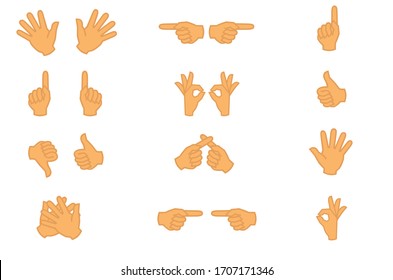 Colección de manos, icono de línea, símbolo de movimiento, OK, Cool, Nice, Direction, Open Palm