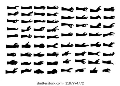 hand collection in silhouette clip art icon multiple design by vector on white background
