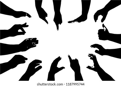 hand collection in silhouette clip art icon design by vector on white background
