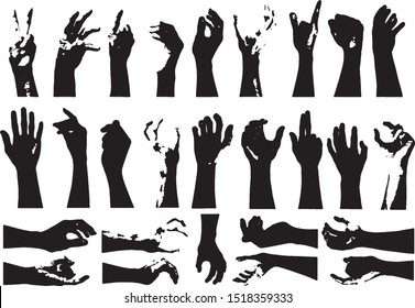 hand collection in silhouette clip art icon multiple in gestures design by vector on white background