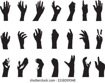 hand collection in silhouette clip art icon multiple in gestures design by vector on white background