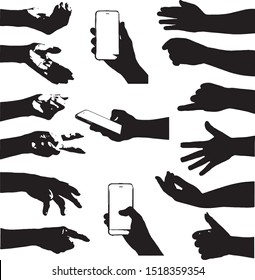 hand collection in silhouette clip art icon multiple in gestures design by vector on white background