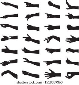 hand collection in silhouette clip art icon multiple in gestures design by vector on white background