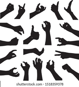 hand collection in silhouette clip art icon multiple in gestures design by vector on white background