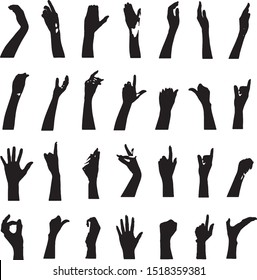 hand collection in silhouette clip art icon multiple in gestures design by vector on white background