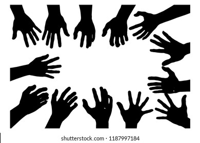 hand collection in silhouette with show palm in clip art icon multiple of design by vector on white background