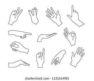 Hand collection - vector line illustration
