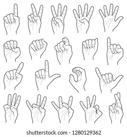 Hand collection - vector line illustration