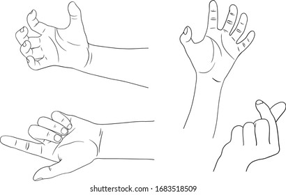 Hand collection - vector line illustration on white background.