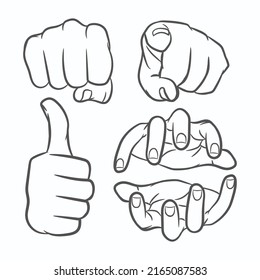 Hand collection. Vector line illustration