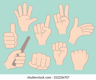 Hand collection - vector line illustration