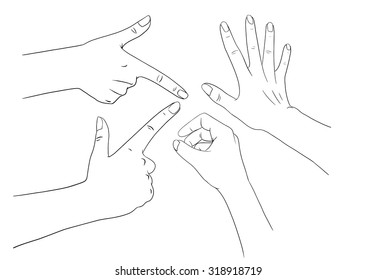 Hand collection - vector line illustration