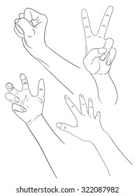 Hand collection - vector line illustration