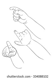 Hand collection - vector line illustration on white background