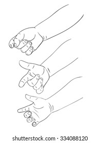Hand collection - vector line illustration on white background