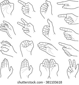 Hand collection - vector line illustration