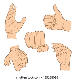 Hand collection - vector line illustration of hands gesture line style two colours