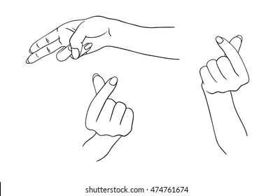 Hand collection vector line illustration on white background