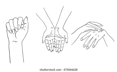 Hand collection vector line illustration on white background