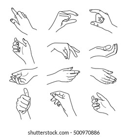 Hand collection    vector line illustration