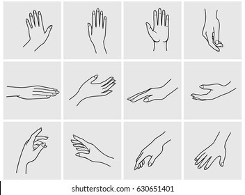 Hand collection - vector line illustration