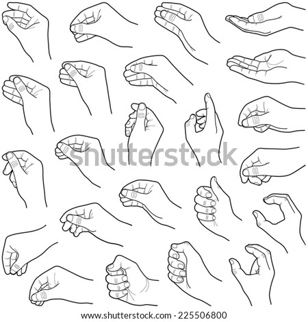 Hand collection - vector line illustration 