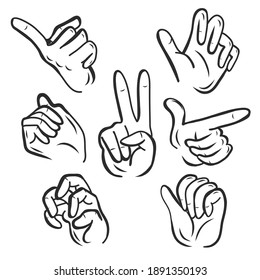 Hand collection. Hand vector collection, hand positions, different hands. Cartoon style