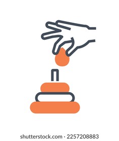 Mano recoge el icono de la pirámide. Creatividad y oportunidades. Afiche o cartel para el sitio web. Plantilla, disposición y burla. Desarrollo de habilidades. Dibujo vectorial plano de dibujos animados