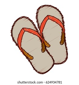 hand colored drawing of beach flip-flops vector illustration