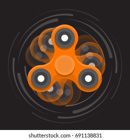 Hand colored spinner. Toy for increased focus, stress relief. Fidget relax and meditation. Flat icon. Orange moving spinner. Gadget plaything. Vector illustration art.