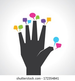hand with colorful message bubbles stock vector