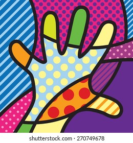 Hand. Colorful. Pop-art modern illustration for your design. 