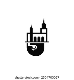 Hand combination with temple building logo design.