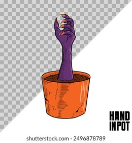 hand comes out of the pot. zombies and monsters for music or halloween celebrations.