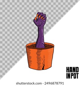 hand comes out of the pot. zombies and monsters for music or halloween celebrations.