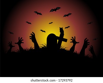 hand coming out in the graveyard, illustration