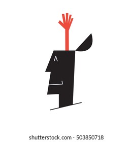 hand coming out of head. "man trapped inside his own mind" concept. man character visualising concept. vector illustration. eps 10