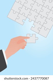 Hand complete puzzle. vector illustration